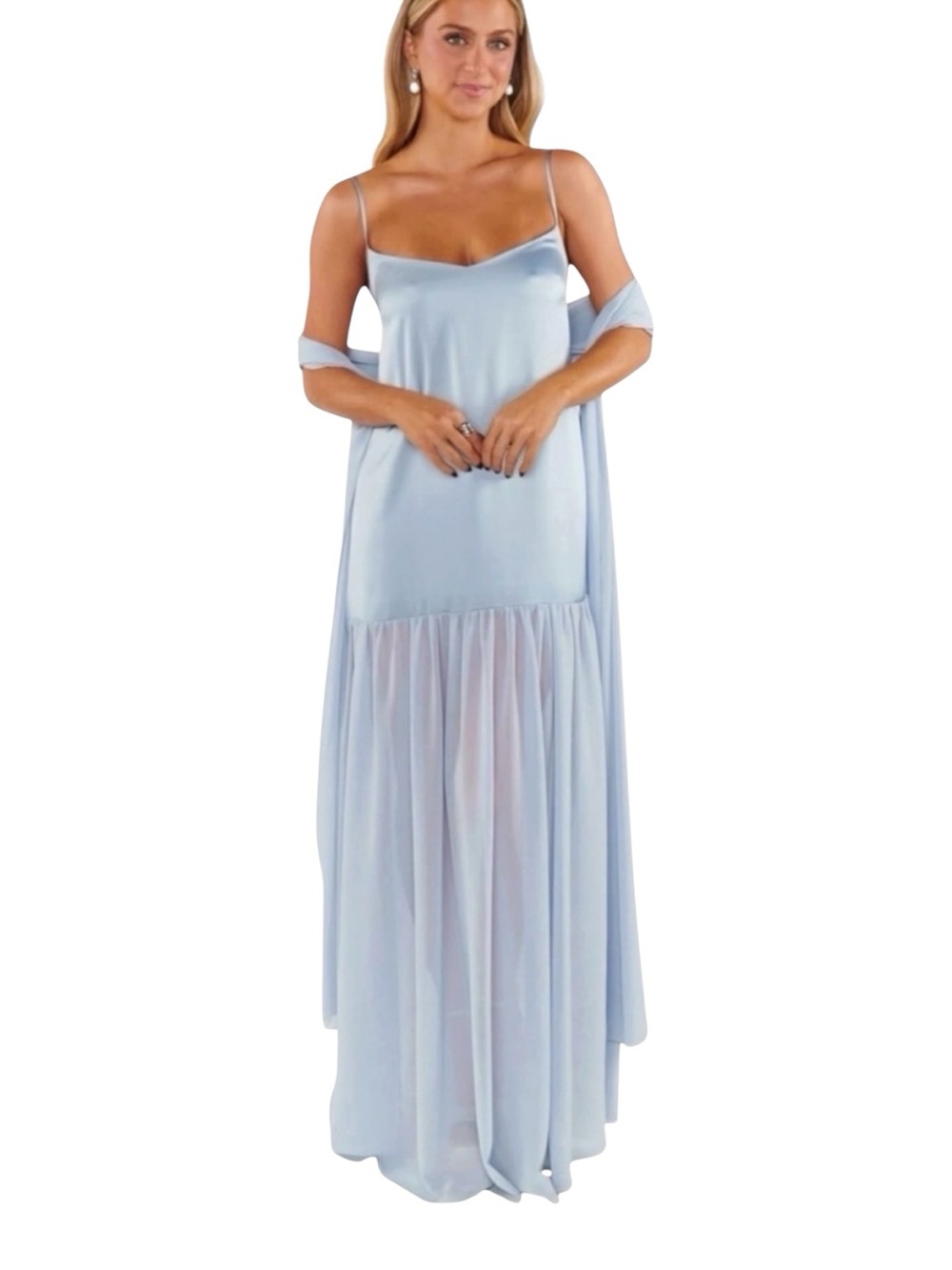 Show Me Your Mumu Dalia Maxi Dress Women L Steel Blue Luxe Satin Partially Lined